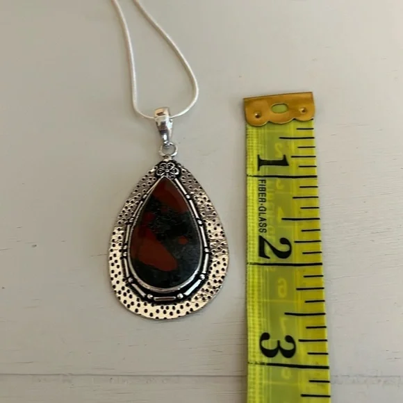 925 SILVER OVERLAY STATEMENT PENDANT BLOODSTONE GEMSTONE - Picture 4 of 9